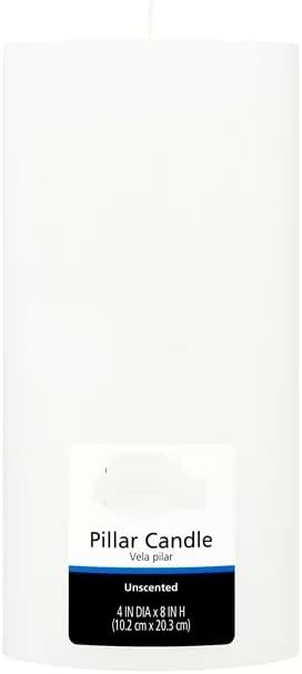 SEDLAV White Unscented Pillar Candle 4x8 Bulk Long Burning