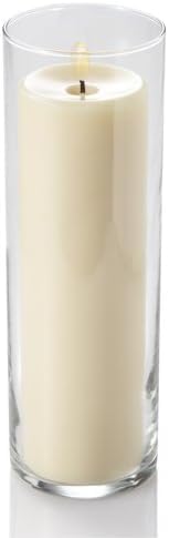 12 Glass Cylinder Vases 105 and 12 Light Ivory Pillar Candles 9
