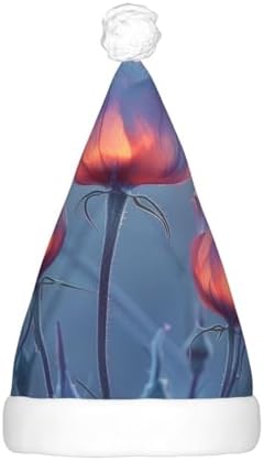 QinZheng LED Santa Hat with 3 Flowers 2 Print