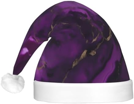 QinZheng Dark Purple Marble Print Velvet Santa Hat with LED Lights