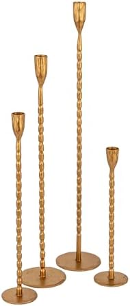 Creative Co-Op 4-Piece Gold Taper Candle Holders