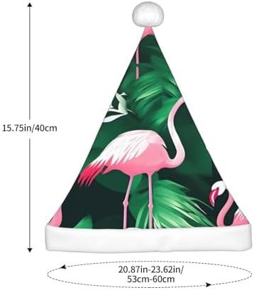 QINZHENG Flamingo Bird Green Leaf Print Santa Hat for Women