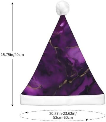 QinZheng Dark Purple Marble Print Velvet Santa Hat with LED Lights