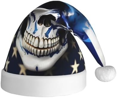 QINZHENG Personalized Santa Hat with Blue Stripe Stars Skull Print
