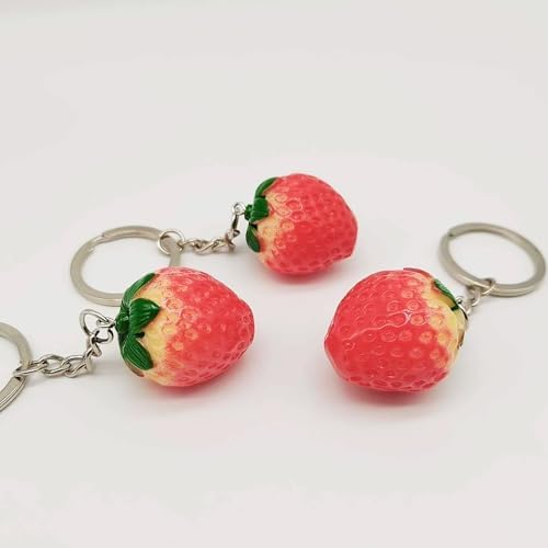 10 Pcs Resin Strawberry Keychain Charms