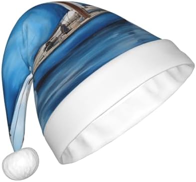QINZHENG Blue Sailboat Santa Hat Personalized Christmas Headwear