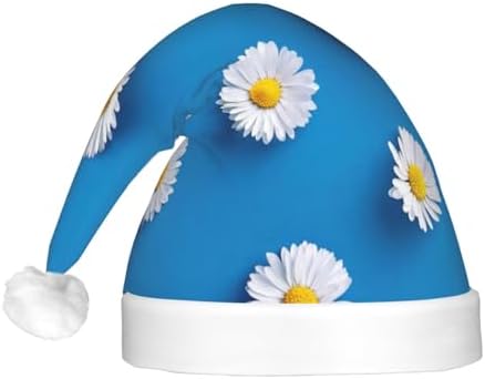QINZHENG White Daisy Print LED Santa Hat for Adults Christmas Party