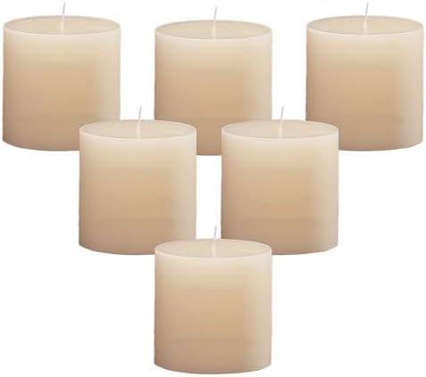 NICOLEKAY Pillar Candles Set of 6 Unscented Dripless 3x3 Ivory