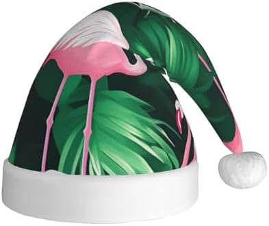 QINZHENG Flamingo Bird Green Leaf Print Santa Hat for Women