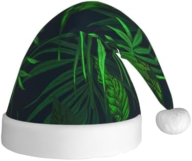 QinZheng Green Tropical Plant Print Santa Hat for Women Adult