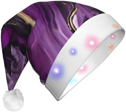 QinZheng Dark Purple Velvet Santa Hat with LED Lights
