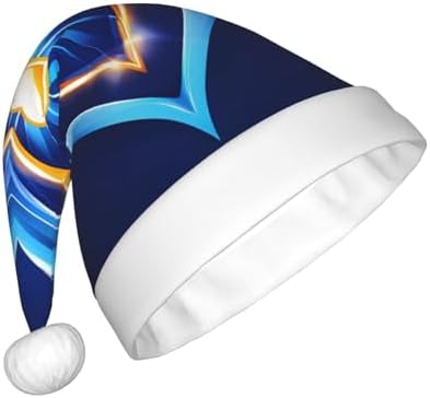 QINZHENG Sky Blue Heart Print Santa Hat for Women