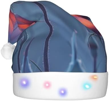 QinZheng LED Santa Hat with 3 Flowers 2 Print