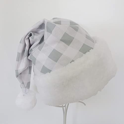 Gray White Buffalo Check Santa Hat