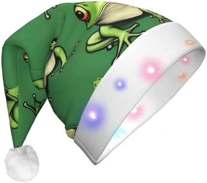 Funny Green Frogs Print LED Santa Hat for Adults Christmas Party Hat