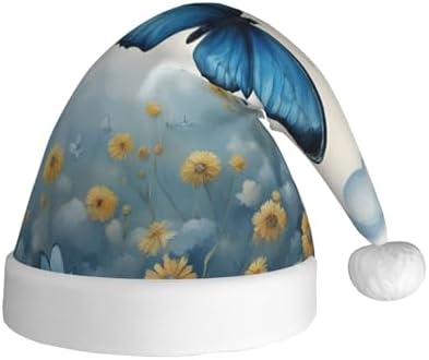 QINZHENG Blue Butterfly Clouds Print Santa Hat for Women