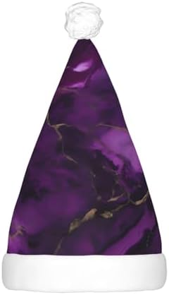 QinZheng Dark Purple Marble Print Velvet Santa Hat with LED Lights