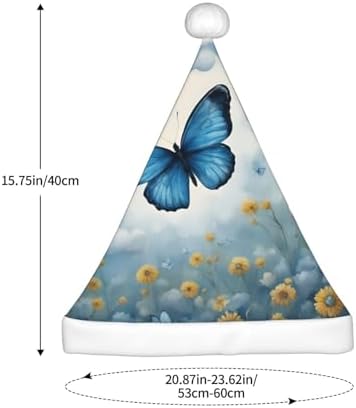 QINZHENG Blue Butterfly Clouds Print Santa Hat for Women