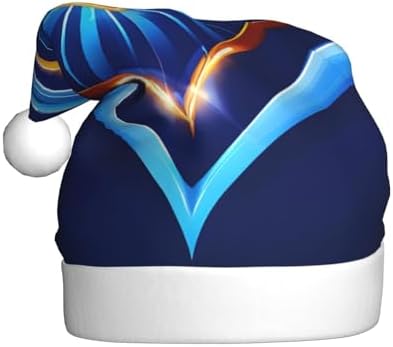 QINZHENG Sky Blue Heart Print Santa Hat for Women