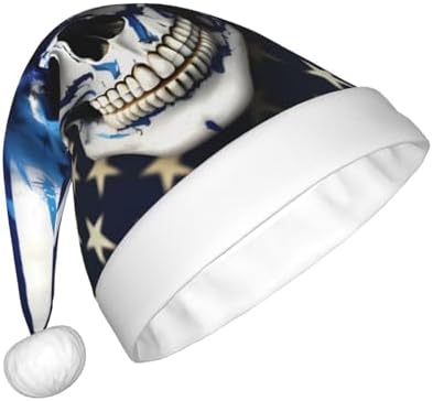 QINZHENG Personalized Santa Hat with Blue Stripe Stars Skull Print