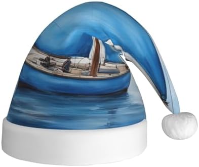 QINZHENG Blue Sailboat Santa Hat Personalized Christmas Headwear