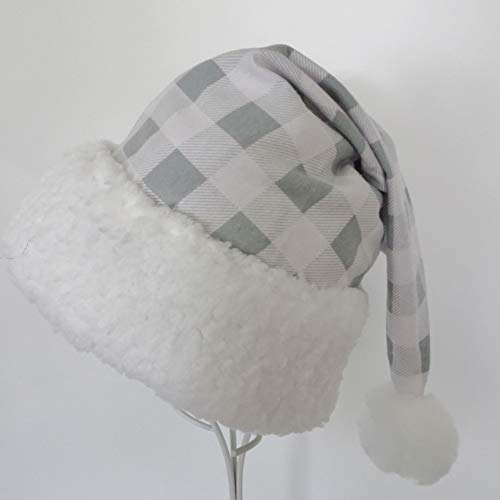 Gray White Buffalo Check Santa Hat