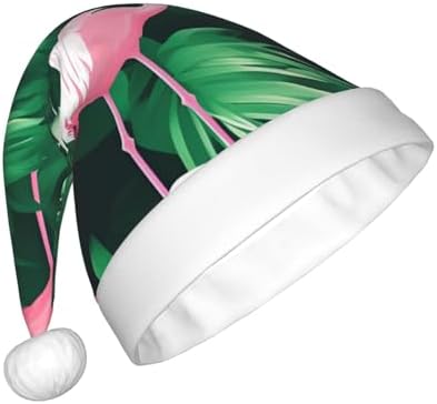 QINZHENG Flamingo Bird Green Leaf Print Santa Hat for Women