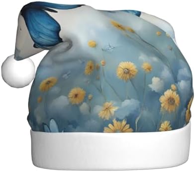 QINZHENG Blue Butterfly Clouds Print Santa Hat for Women