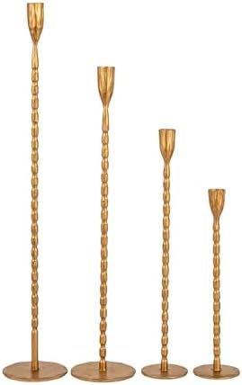 Creative Co-Op 4-Piece Gold Taper Candle Holders