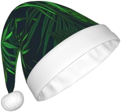 QinZheng Green Tropical Plant Print Santa Hat for Women Adult