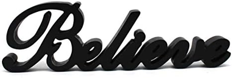 Matt Black Wooden Words Sign Believe Free Standing Wall Art