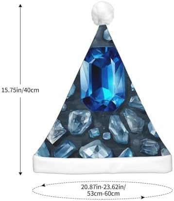 QINZHENG Blue Crystal Print Santa Hat with LED Lights for Christmas Party