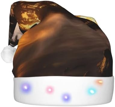 QINZHENG Christmas Velvet Santa Hat with LED Lights
