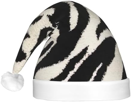 QINZHENG Zebra Print Santa Hat with LED Lights for Adults Christmas Party