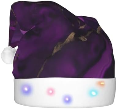 QinZheng Dark Purple Marble Print Velvet Santa Hat with LED Lights