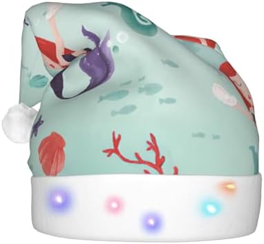 QINZHENG Mermaid Print LED Santa Hat for Christmas Party