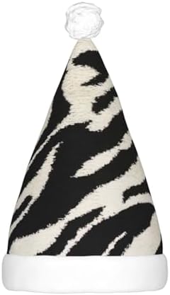 QINZHENG Zebra Print Santa Hat with LED Lights for Adults Christmas Party