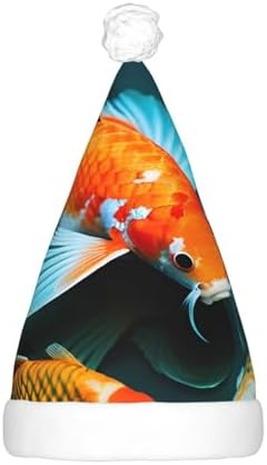 QinZheng HD Japanese Koi Fish Print Velvet Santa Hat with LED Lights