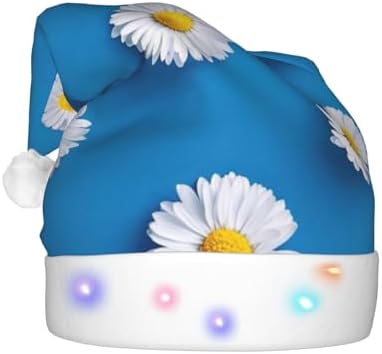 QINZHENG White Daisy Print LED Santa Hat for Adults Christmas Party