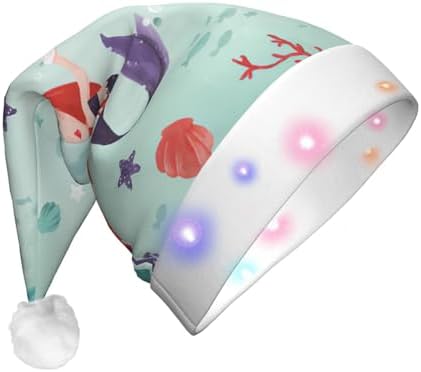 QINZHENG Mermaid Print LED Santa Hat for Christmas Party