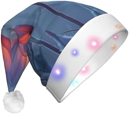 QinZheng LED Santa Hat with 3 Flowers 2 Print