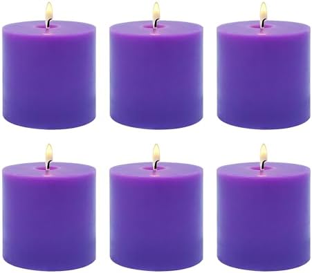 6 Pack Purple Pillar Candles 2 Inch Tall x 2 Inch Diameter