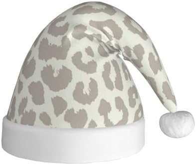 Brown Pattern Leopard Santa Hat Plush Christmas Hat for Adults