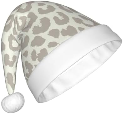 Brown Pattern Leopard Santa Hat Plush Christmas Hat for Adults
