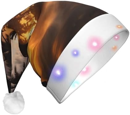 QINZHENG Christmas Velvet Santa Hat with LED Lights