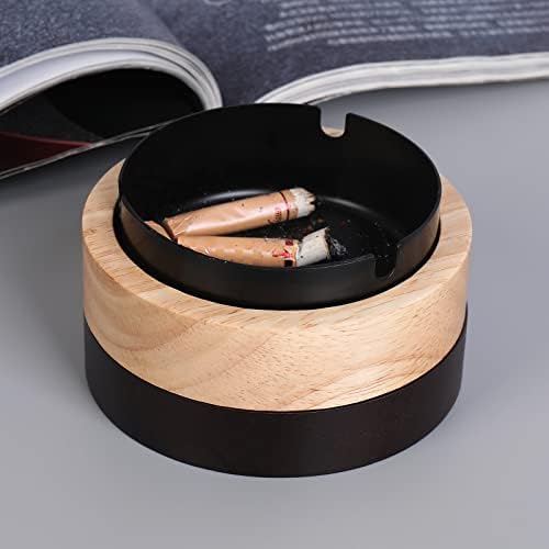 Portable Cool Ashtray with Lid Wooden Design