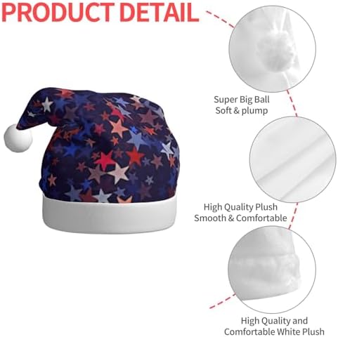 QIN ZHENG Personalized Santa Hat with Red Blue Stars Print