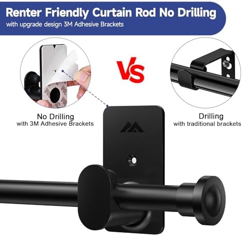 ZNONOX No Drill Curtain Rods 58 Inch Black