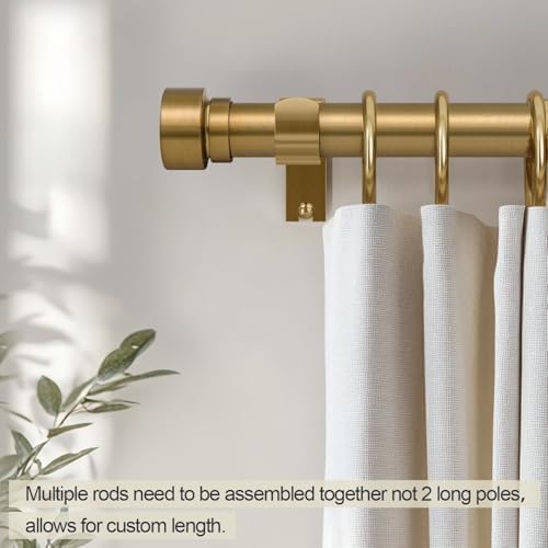 Warm Gold Brass Curtain Rod with Solid Metal Finials 1 Diameter