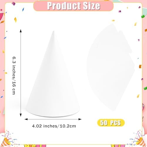 CANREVEL 50 White Party Hats for Kids and Adults
